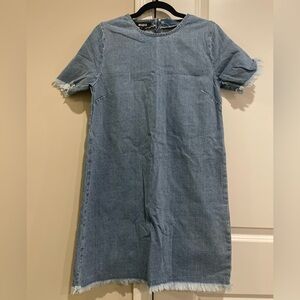 Womens Short Sleeve Denim Frayed Dress, US 8